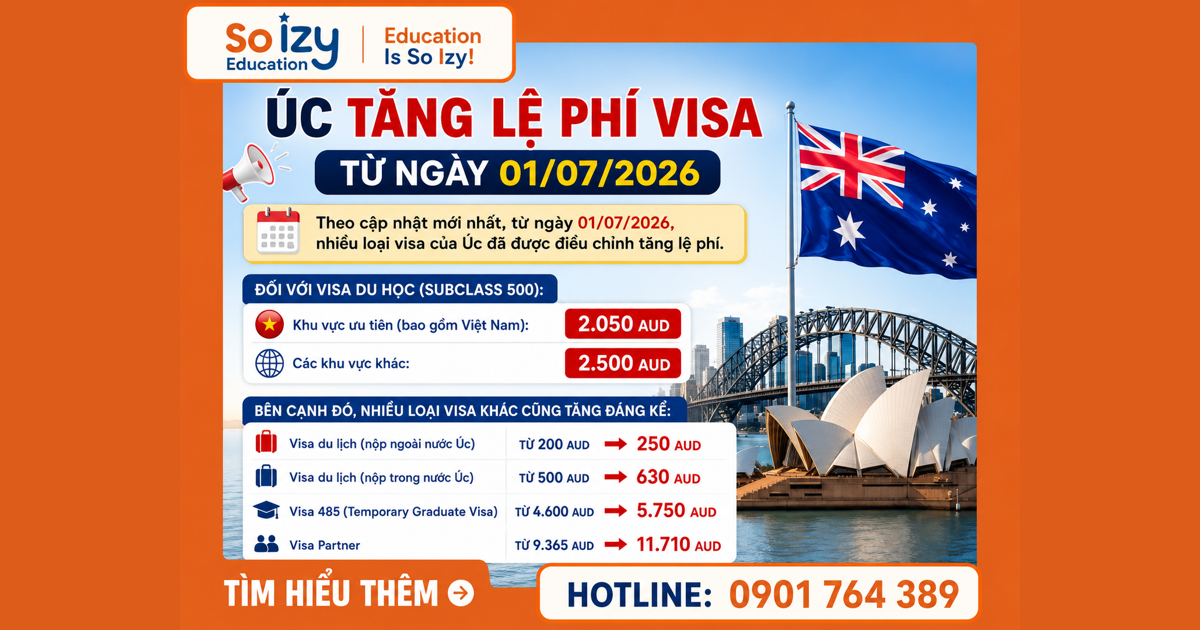 So Izy — Úc tăng lệ phí visa du học lên 2.500 AUD từ 01/07/2026