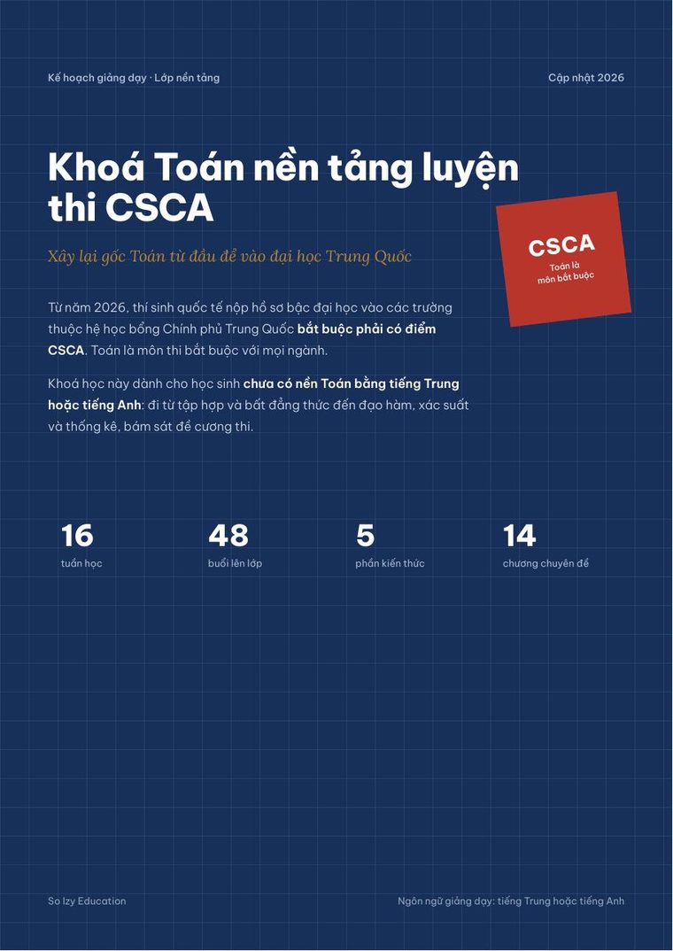 Bìa brochure Khoá Toán nền tảng luyện thi CSCA